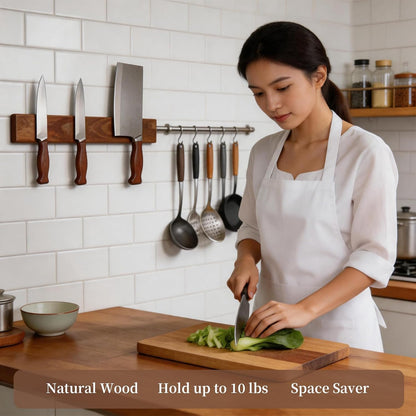 Magnetic Knife Holder for Wall, 20 Inch Acacia Wood Magnetic Knife Strip | with Strong N52 Magnets, No Drill Knife Bar for Kitchen Knives & Utensils, Space-Saving Organizer for Kitchen, RV, Farmhouse