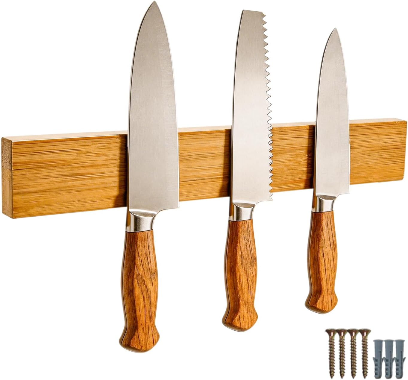 Magnetic Knife Holder for Wall, 20 Inch Acacia Wood Magnetic Knife Strip | with Strong N52 Magnets, No Drill Knife Bar for Kitchen Knives & Utensils, Space-Saving Organizer for Kitchen, RV, Farmhouse