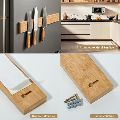 Magnetic Knife Holder for Wall, 20 Inch Acacia Wood Magnetic Knife Strip | with Strong N52 Magnets, No Drill Knife Bar for Kitchen Knives & Utensils, Space-Saving Organizer for Kitchen, RV, Farmhouse