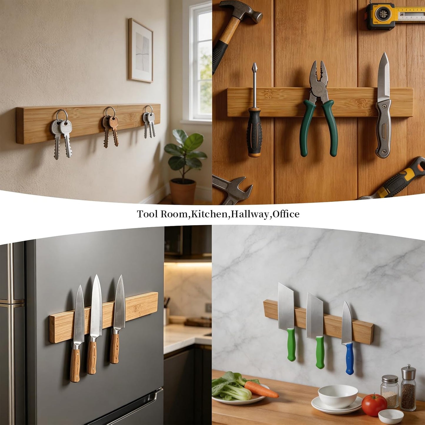 Magnetic Knife Holder for Wall, 20 Inch Acacia Wood Magnetic Knife Strip | with Strong N52 Magnets, No Drill Knife Bar for Kitchen Knives & Utensils, Space-Saving Organizer for Kitchen, RV, Farmhouse