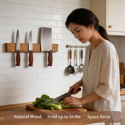 Magnetic Knife Holder for Wall, 20 Inch Acacia Wood Magnetic Knife Strip | with Strong N52 Magnets, No Drill Knife Bar for Kitchen Knives & Utensils, Space-Saving Organizer for Kitchen, RV, Farmhouse
