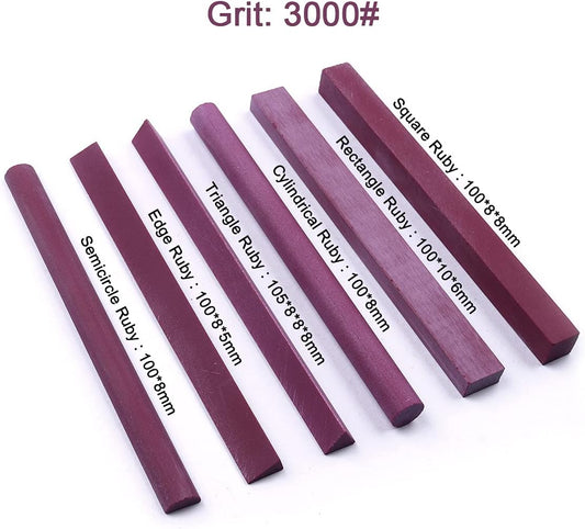 Polishing Stone, 6pcs Grit 3000# Ruby Whetstone Polishing Stone Oilstone Graver Sharpening Tool 6 Shapes,Square/Triangle/Semicircle/Cylindrical/Edge/Rectangle
