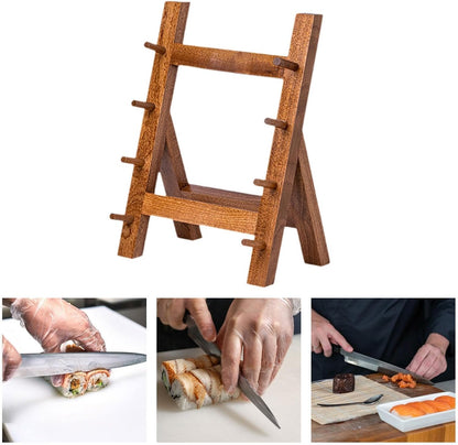 Knife Storage Rack Salmon Knife Shelf Wood Knife Display Stand Knife Organizer Rack for Cabinets Dining Table Collection, Brown 4 Layers