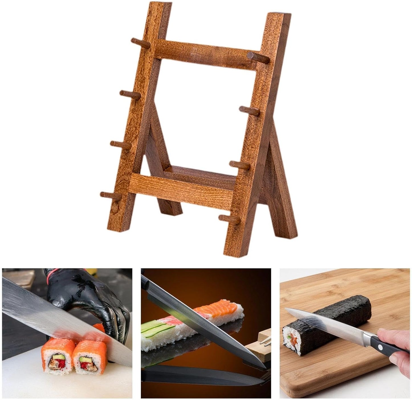 Knife Storage Rack Salmon Knife Shelf Wood Knife Display Stand Knife Organizer Rack for Cabinets Dining Table Collection, Brown 4 Layers