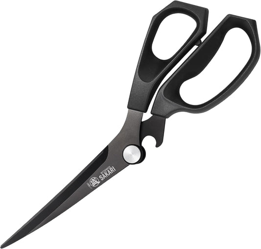 Kitchen Shears, Titanium Plated, 3CR13MOV Steel | Micro-Serrated Stable Cutting, Non-Slip PP/TBR Ergonomic Handle, Built-In Bottle Opener Joint, Meat Veg Herb Versatile