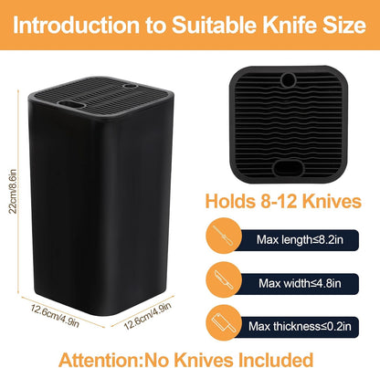 Universal Knife Block without Knives, Kitchen Storage with Scissors Sharpening Rod Slot for Easy Cleaning, Detachable Safe Space Saver Knife Holder Stand for Counter Top (Black）