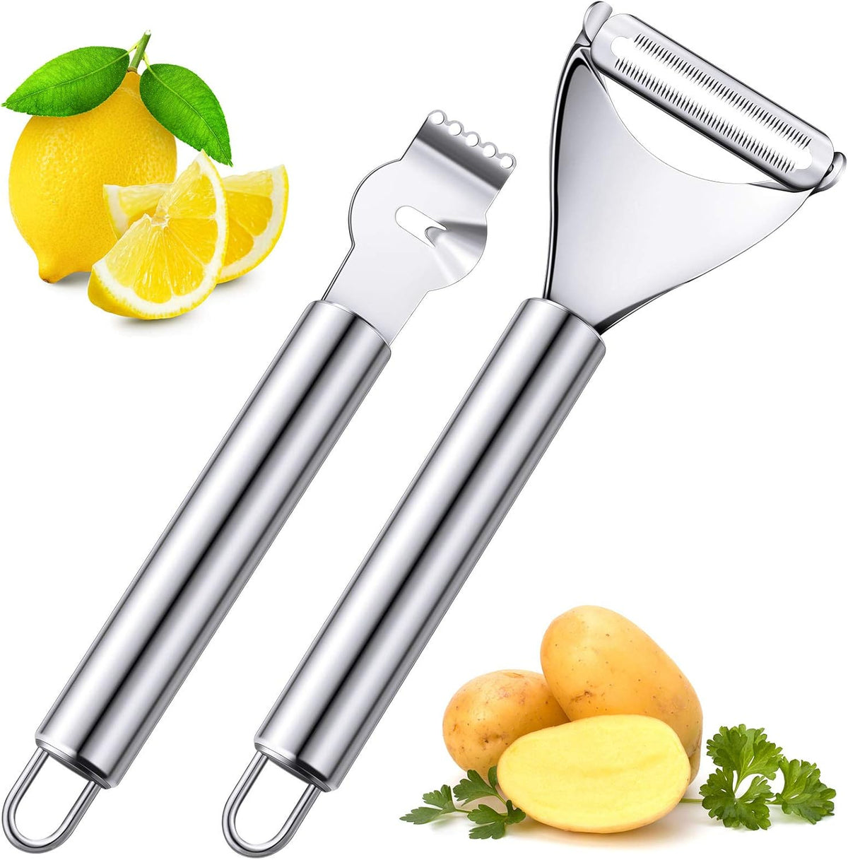 2 Pcs Lemon Peeler Zester Stainless Steel Citrus Orange Peeler Tool Fruit Cheese Grater Channel Knife Scraper for Kitchen Bar Restaurant