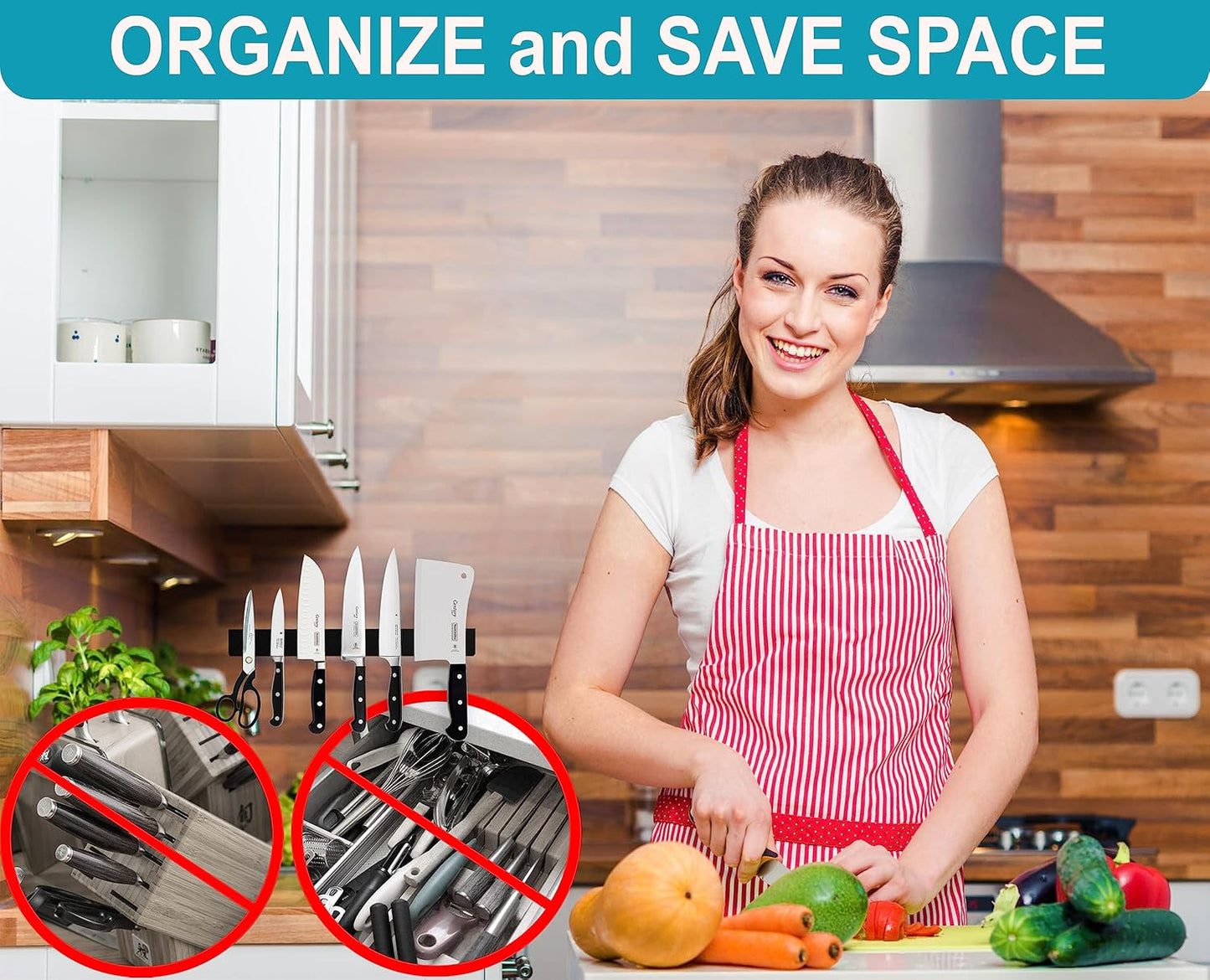 16 Inch Black Wood Knife Magnetic Strip - Wall Kitchen Magnetic Rack Holder