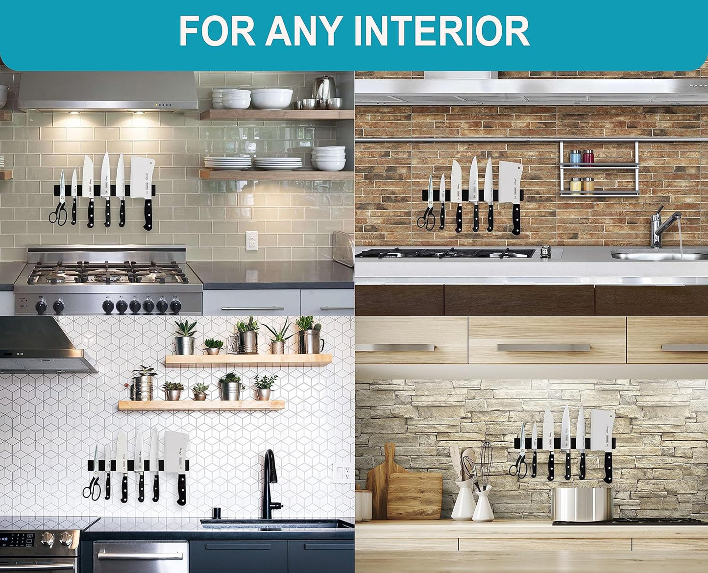 16 Inch Black Wood Knife Magnetic Strip - Wall Kitchen Magnetic Rack Holder