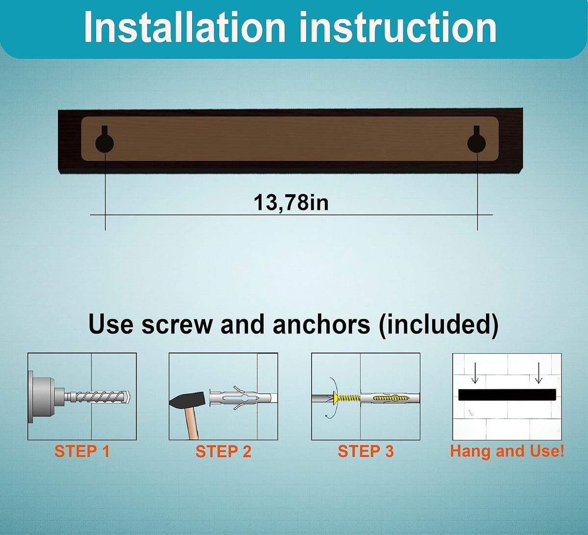 16 Inch Black Wood Knife Magnetic Strip - Wall Kitchen Magnetic Rack Holder