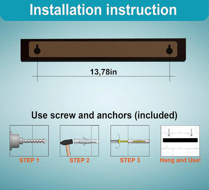 16 Inch Black Wood Knife Magnetic Strip - Wall Kitchen Magnetic Rack Holder