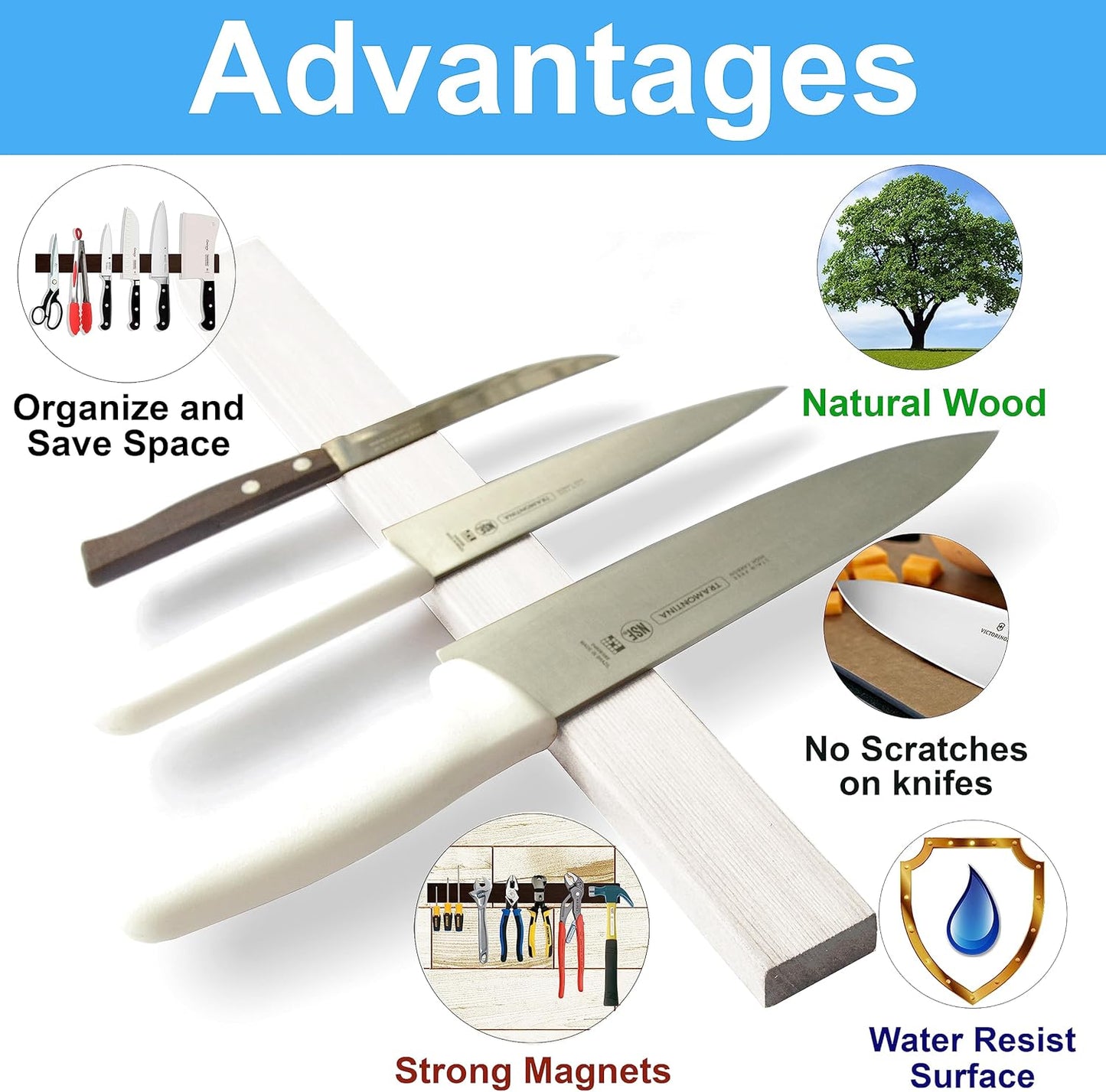 16 Inch Black Wood Knife Magnetic Strip - Wall Kitchen Magnetic Rack Holder