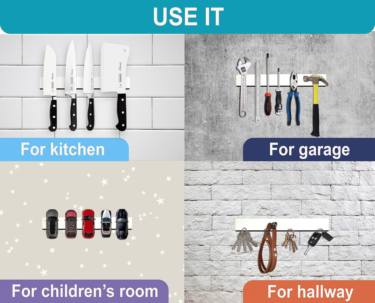 16 Inch Black Wood Knife Magnetic Strip - Wall Kitchen Magnetic Rack Holder