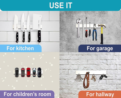 16 Inch Black Wood Knife Magnetic Strip - Wall Kitchen Magnetic Rack Holder