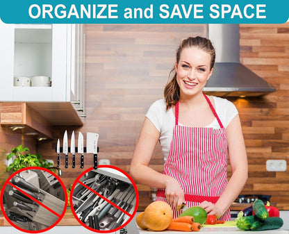 16 Inch Black Wood Knife Magnetic Strip - Wall Kitchen Magnetic Rack Holder