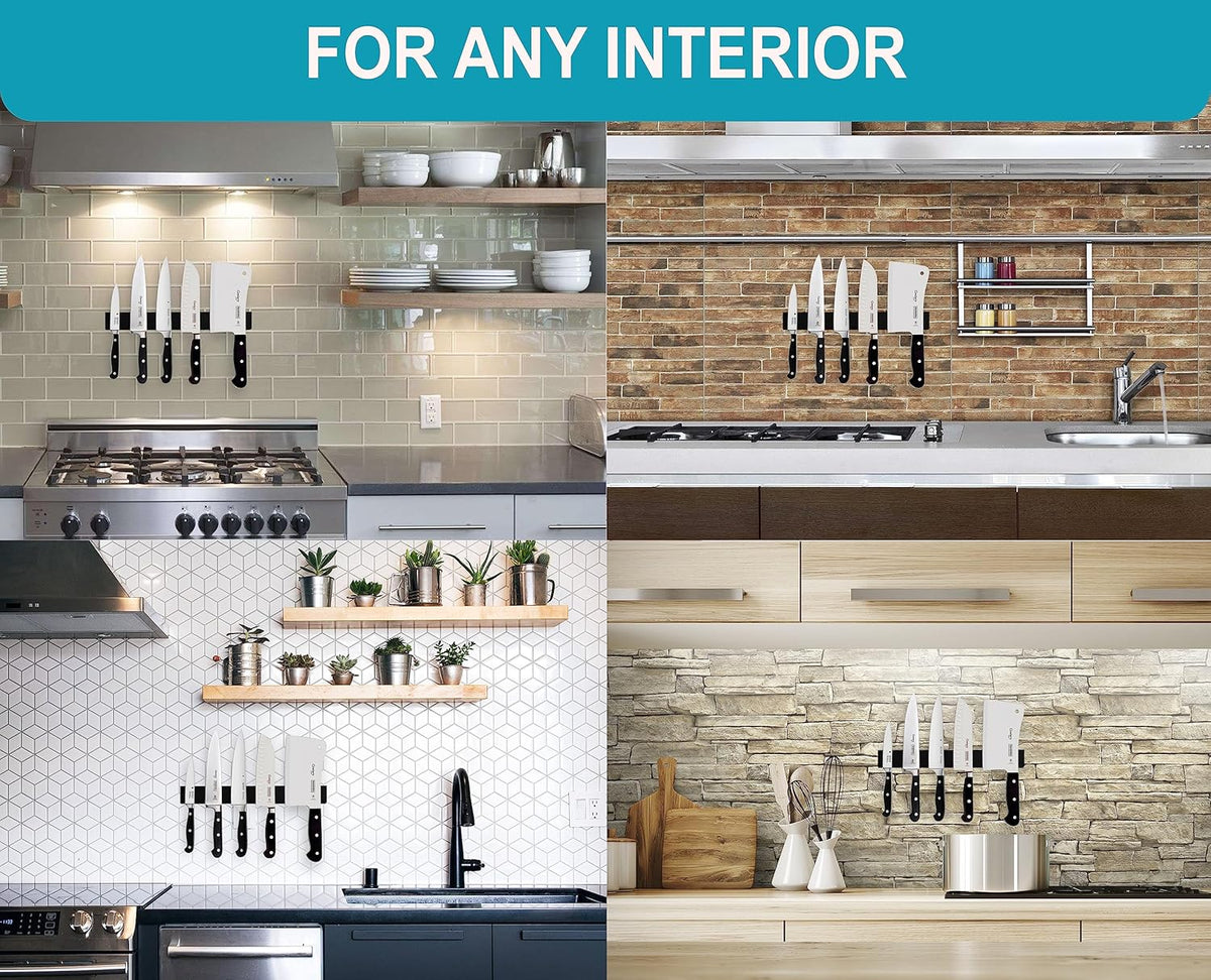 16 Inch Black Wood Knife Magnetic Strip - Wall Kitchen Magnetic Rack Holder