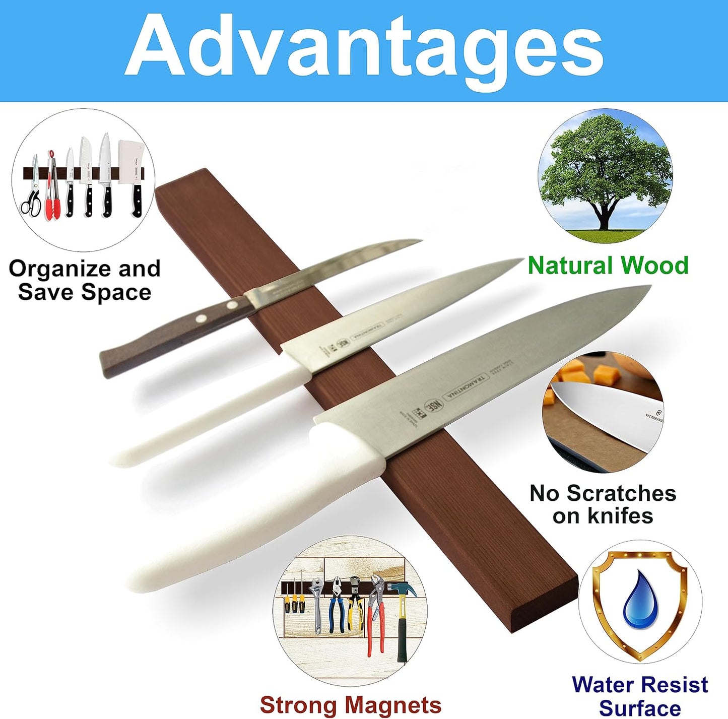 16 Inch Black Wood Knife Magnetic Strip - Wall Kitchen Magnetic Rack Holder