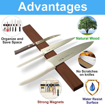 16 Inch Black Wood Knife Magnetic Strip - Wall Kitchen Magnetic Rack Holder