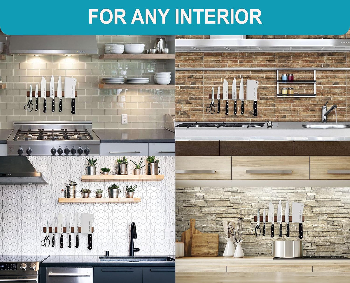 16 Inch Black Wood Knife Magnetic Strip - Wall Kitchen Magnetic Rack Holder