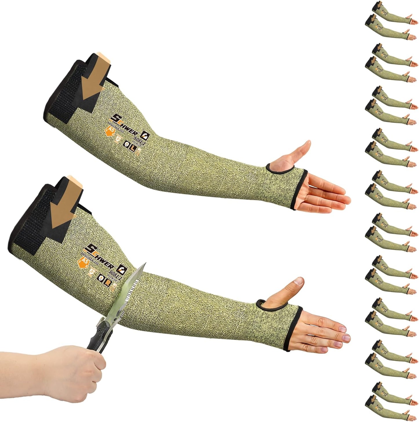 2 Pairs CORE Arm Protection Sleeves S081, ANSI A5 Cut Resistant Sleeves with Thumbhole, Flame Resistant Welding Sleeve for Work Kitchen, Farmer Sleeve for Gardening Arm Guards