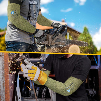 2 Pairs CORE Arm Protection Sleeves S081, ANSI A5 Cut Resistant Sleeves with Thumbhole, Flame Resistant Welding Sleeve for Work Kitchen, Farmer Sleeve for Gardening Arm Guards