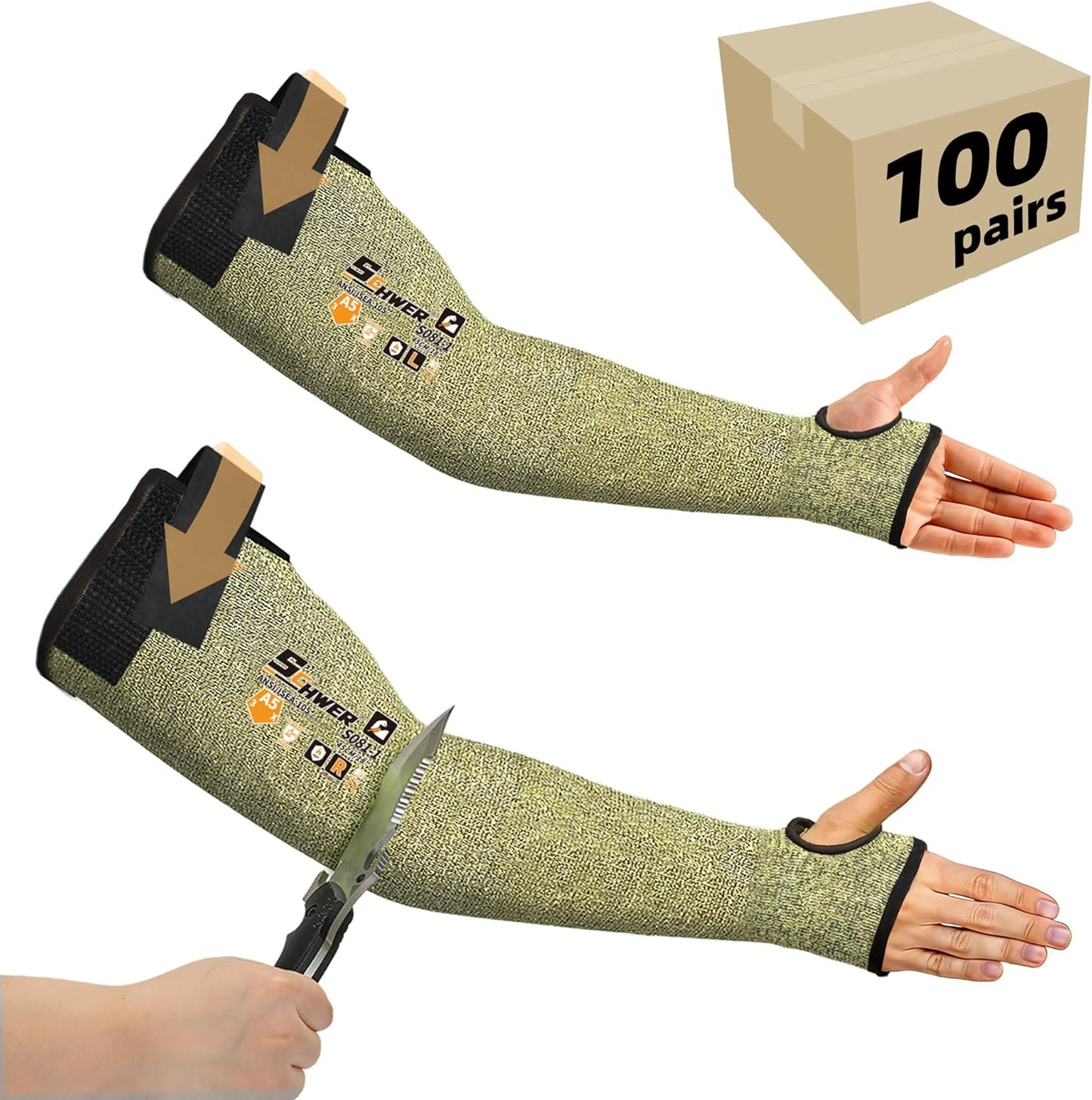 2 Pairs CORE Arm Protection Sleeves S081, ANSI A5 Cut Resistant Sleeves with Thumbhole, Flame Resistant Welding Sleeve for Work Kitchen, Farmer Sleeve for Gardening Arm Guards