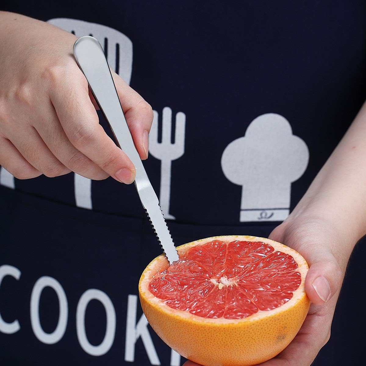 Grapefruit Spoons 5 Pieces Set, 4 Stainless Steel Spoon and 1 Knife with Titanium Plating, Utensil Serrated Edges Pack of (Silver)