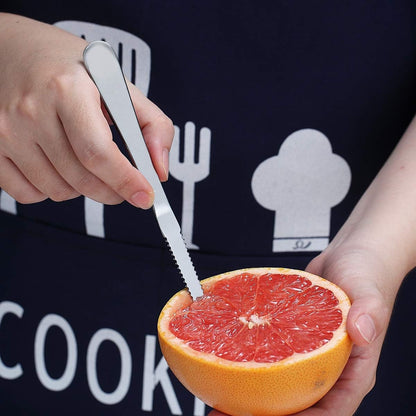 Grapefruit Spoons 5 Pieces Set, 4 Stainless Steel Spoon and 1 Knife with Titanium Plating, Utensil Serrated Edges Pack of (Silver)
