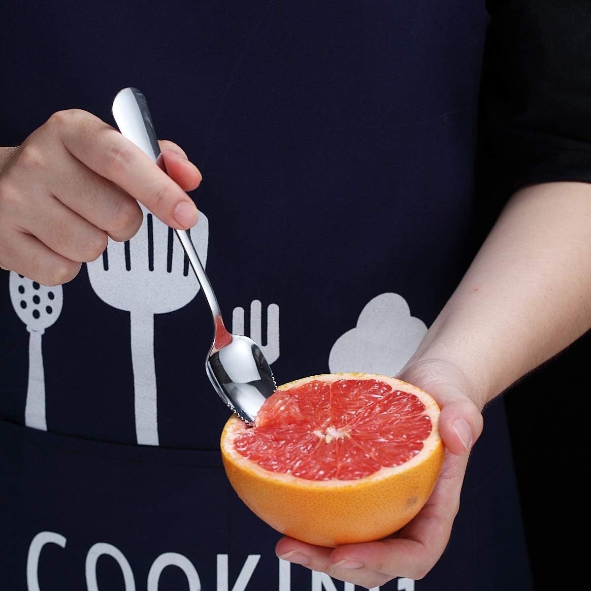 Grapefruit Spoons 5 Pieces Set, 4 Stainless Steel Spoon and 1 Knife with Titanium Plating, Utensil Serrated Edges Pack of (Silver)