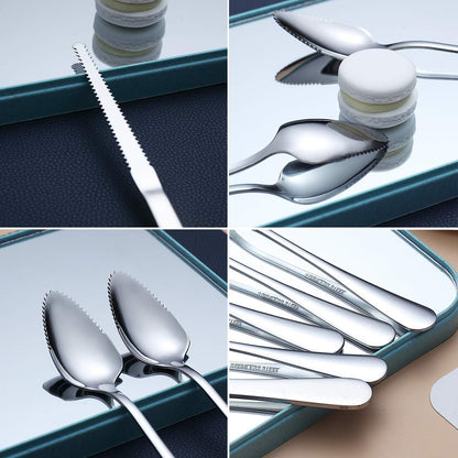 Grapefruit Spoons 5 Pieces Set, 4 Stainless Steel Spoon and 1 Knife with Titanium Plating, Utensil Serrated Edges Pack of (Silver)