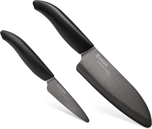 Revolution Series Paring and Santoku Knife Set, Black Blade | Revolution Ceramic Knife Set: 5.5” Santoku & 3” Paring Blades in Gift Box – Essential for Fresh Meal Preparation