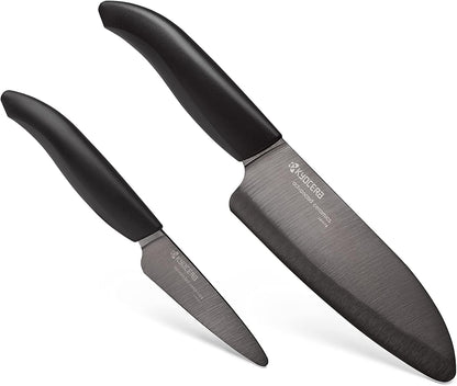 Revolution Series Paring and Santoku Knife Set, Black Blade | Revolution Ceramic Knife Set: 5.5” Santoku & 3” Paring Blades in Gift Box – Essential for Fresh Meal Preparation