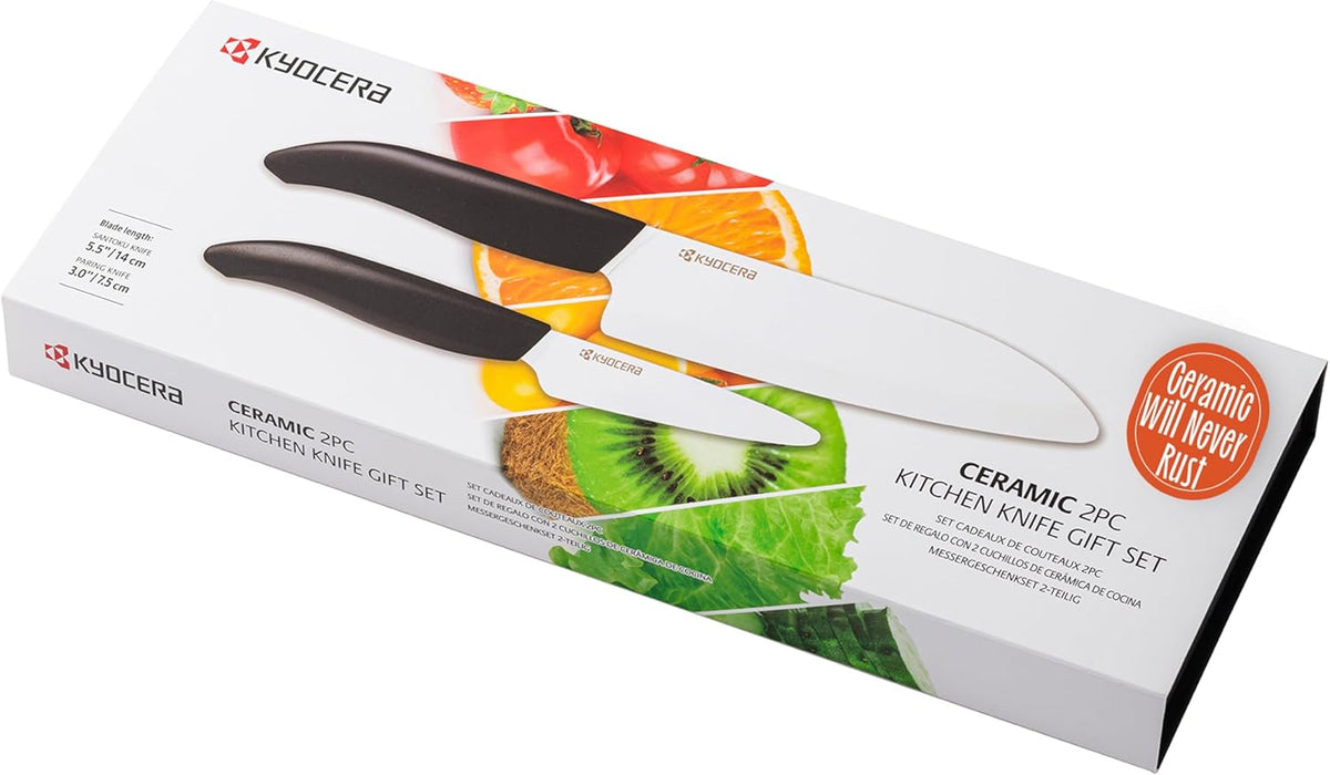 Revolution Series Paring and Santoku Knife Set, Black Blade | Revolution Ceramic Knife Set: 5.5” Santoku & 3” Paring Blades in Gift Box – Essential for Fresh Meal Preparation