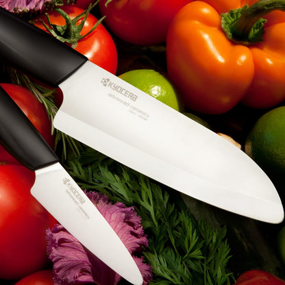 Revolution Series Paring and Santoku Knife Set, Black Blade | Revolution Ceramic Knife Set: 5.5” Santoku & 3” Paring Blades in Gift Box – Essential for Fresh Meal Preparation