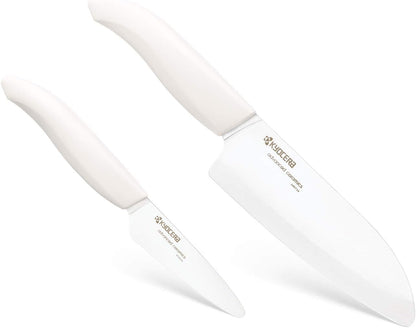 Revolution Series Paring and Santoku Knife Set, Black Blade | Revolution Ceramic Knife Set: 5.5” Santoku & 3” Paring Blades in Gift Box – Essential for Fresh Meal Preparation