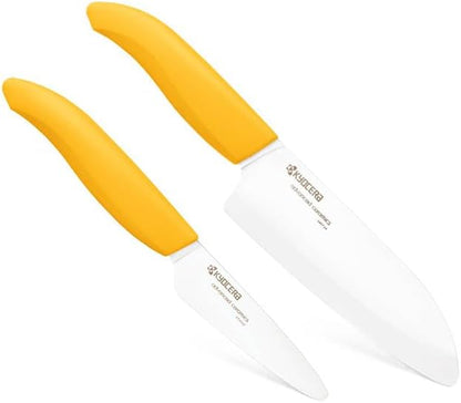 Revolution Series Paring and Santoku Knife Set, Black Blade | Revolution Ceramic Knife Set: 5.5” Santoku & 3” Paring Blades in Gift Box – Essential for Fresh Meal Preparation