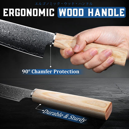 Damascus Chef Knife Set - Japanese Nakiri Utility Paring Knives Sharp Gyuto Meat Cleaver for Home Kitchen Gift Idea