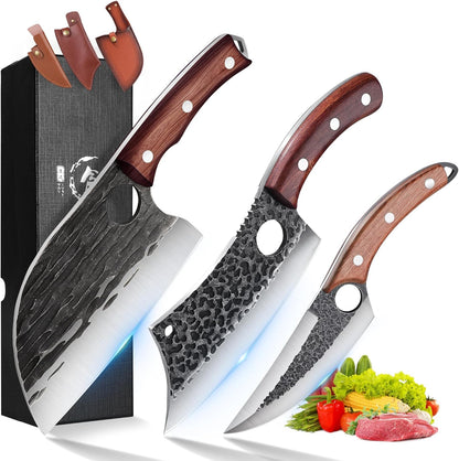 Damascus Chef Knife Set - Japanese Nakiri Utility Paring Knives Sharp Gyuto Meat Cleaver for Home Kitchen Gift Idea