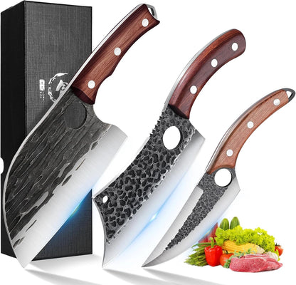 Damascus Chef Knife Set - Japanese Nakiri Utility Paring Knives Sharp Gyuto Meat Cleaver for Home Kitchen Gift Idea