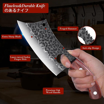 Damascus Chef Knife Set - Japanese Nakiri Utility Paring Knives Sharp Gyuto Meat Cleaver for Home Kitchen Gift Idea
