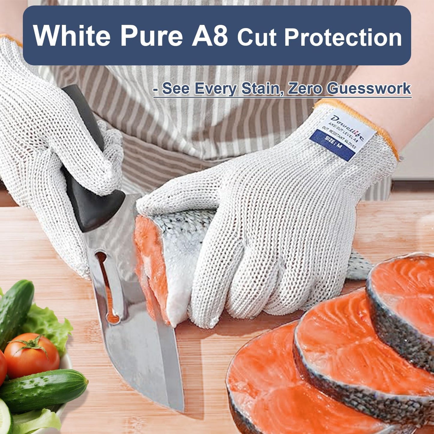 Cut Resistant Gloves A9 Maximum Protection - Food Grade Kitchen & Chef Gloves for Food Prep, Knife Cutting, Mandoline Slicing, Butcher, Oyster Shucking, Fish Handling (Medium)