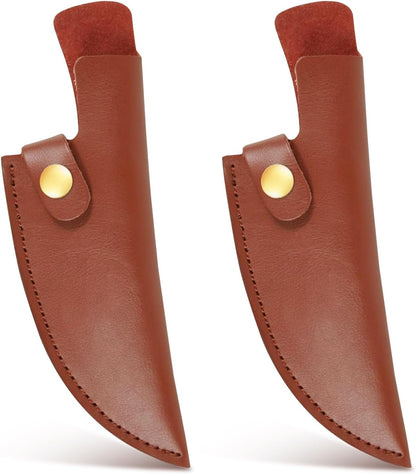 2Pcs Leather Knife Sheath, PU Leather Knives Edge Guards for 6 Inch Boning Knife Leather Knives Scabbard Cleaver Blade Protector with Belt Loop Good for Protect Fixed Blade & Carry Out