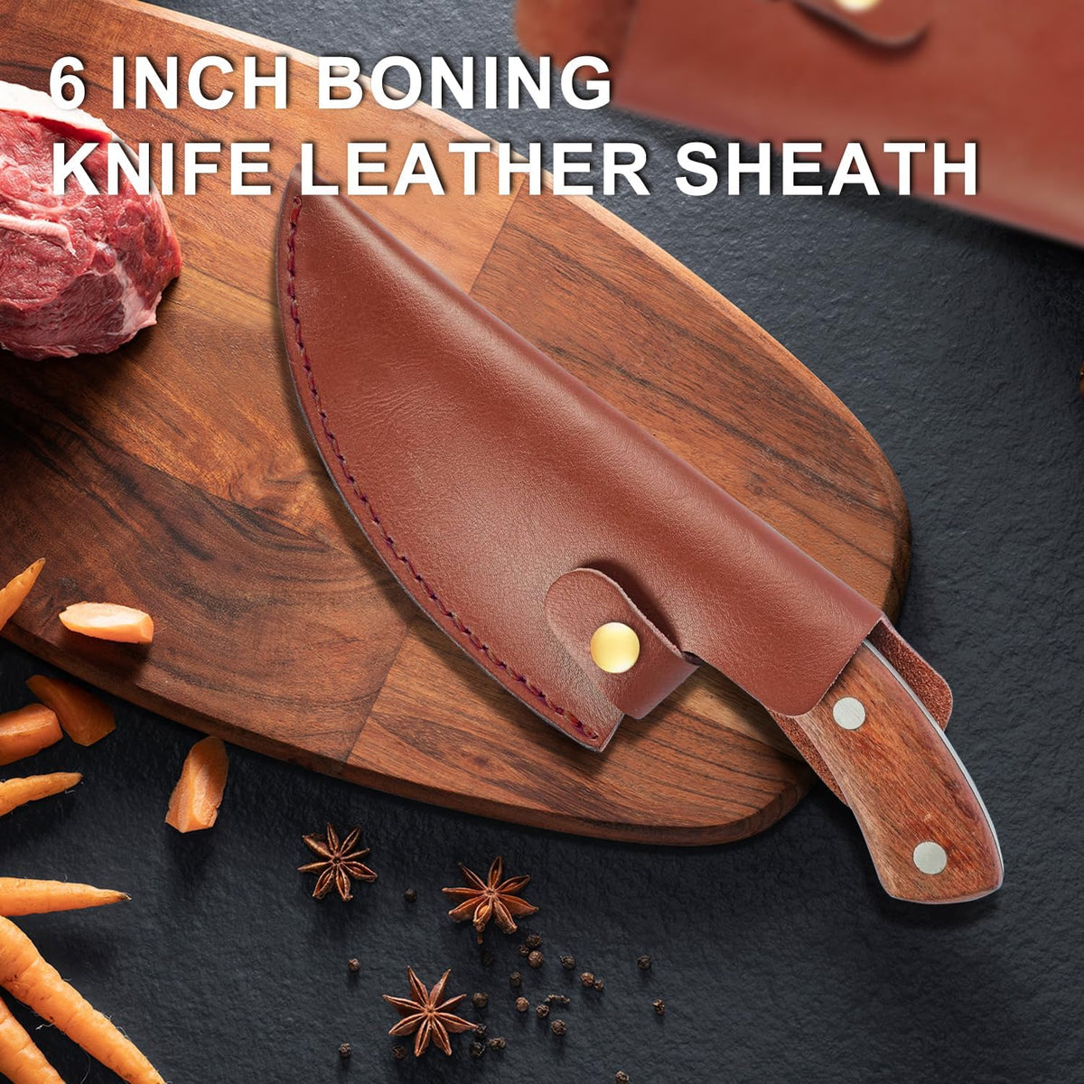2Pcs Leather Knife Sheath, PU Leather Knives Edge Guards for 6 Inch Boning Knife Leather Knives Scabbard Cleaver Blade Protector with Belt Loop Good for Protect Fixed Blade & Carry Out