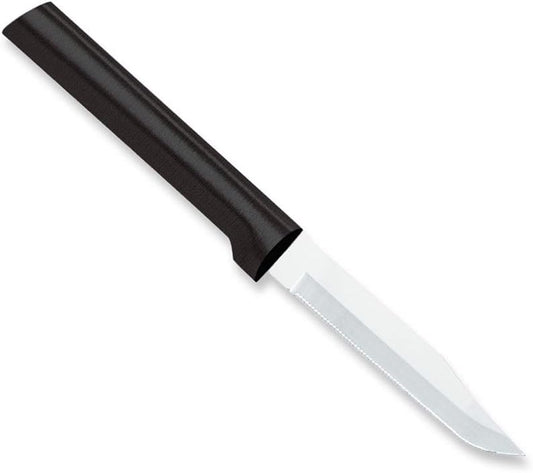 Serrated Regular Paring Knife (W242), Black Handle | 3.25" Stainless Steel Fine-Serrated Blade, Black Resin Handle