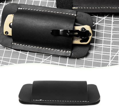 1Pc EDC Belt Organizer Knife-s Sheath Folding Knife-s Horizontal Leather Holder for Belts 2 inches and Below Black(11.6x4.5cm)