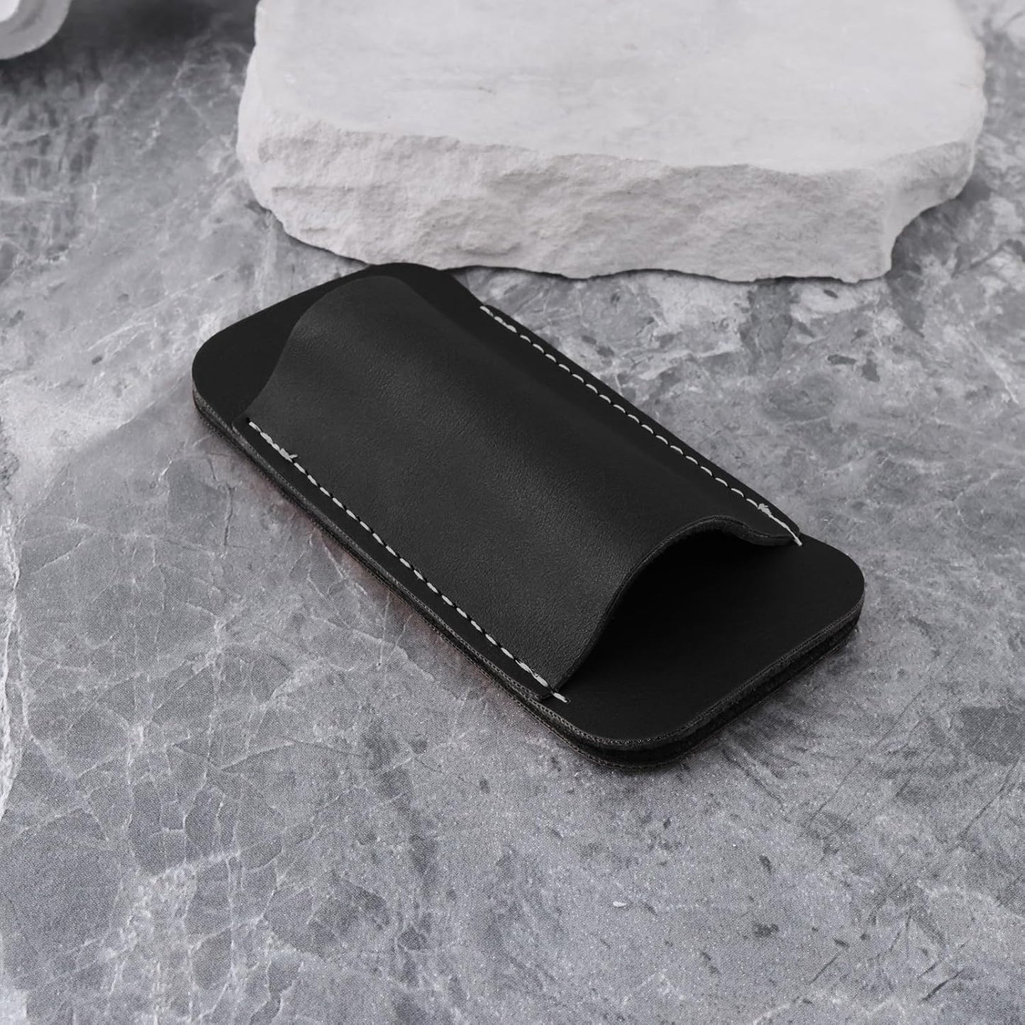 1Pc EDC Belt Organizer Knife-s Sheath Folding Knife-s Horizontal Leather Holder for Belts 2 inches and Below Black(11.6x4.5cm)