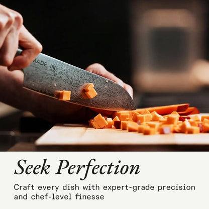 Cookware - 3-piece Japanese Damascus Steel Knife Set (Includes Gyuto, Nakiri and Santoku) - 66 Layers of Damascus Steel with a VG-10 Core - Crafted in Japan - Full Tang With Black POM Handle