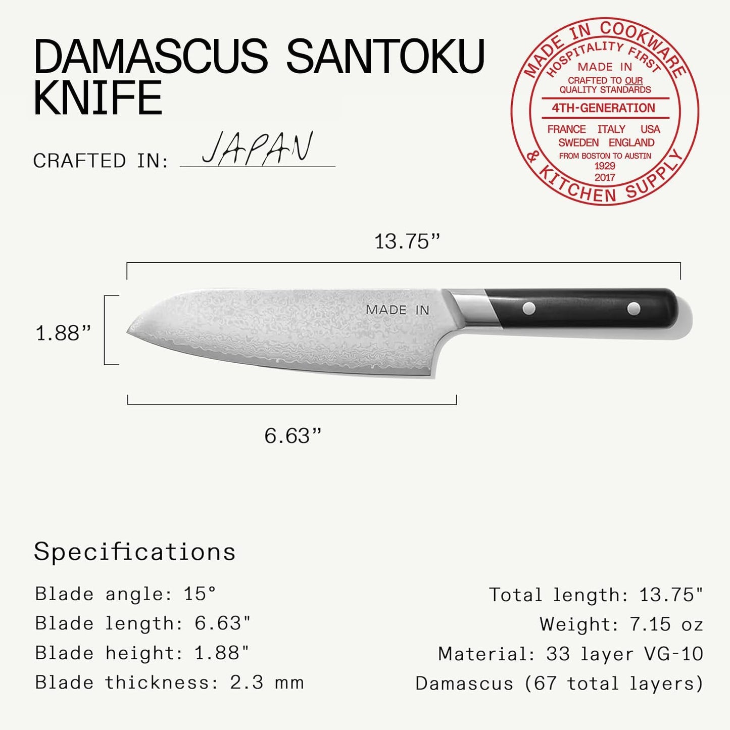 Cookware - 3-piece Japanese Damascus Steel Knife Set (Includes Gyuto, Nakiri and Santoku) - 66 Layers of Damascus Steel with a VG-10 Core - Crafted in Japan - Full Tang With Black POM Handle