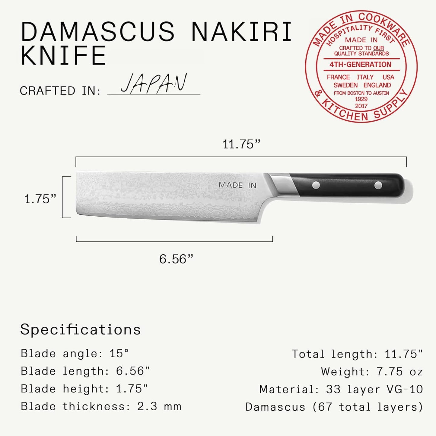 Cookware - 3-piece Japanese Damascus Steel Knife Set (Includes Gyuto, Nakiri and Santoku) - 66 Layers of Damascus Steel with a VG-10 Core - Crafted in Japan - Full Tang With Black POM Handle