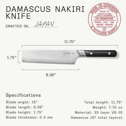 Cookware - 3-piece Japanese Damascus Steel Knife Set (Includes Gyuto, Nakiri and Santoku) - 66 Layers of Damascus Steel with a VG-10 Core - Crafted in Japan - Full Tang With Black POM Handle
